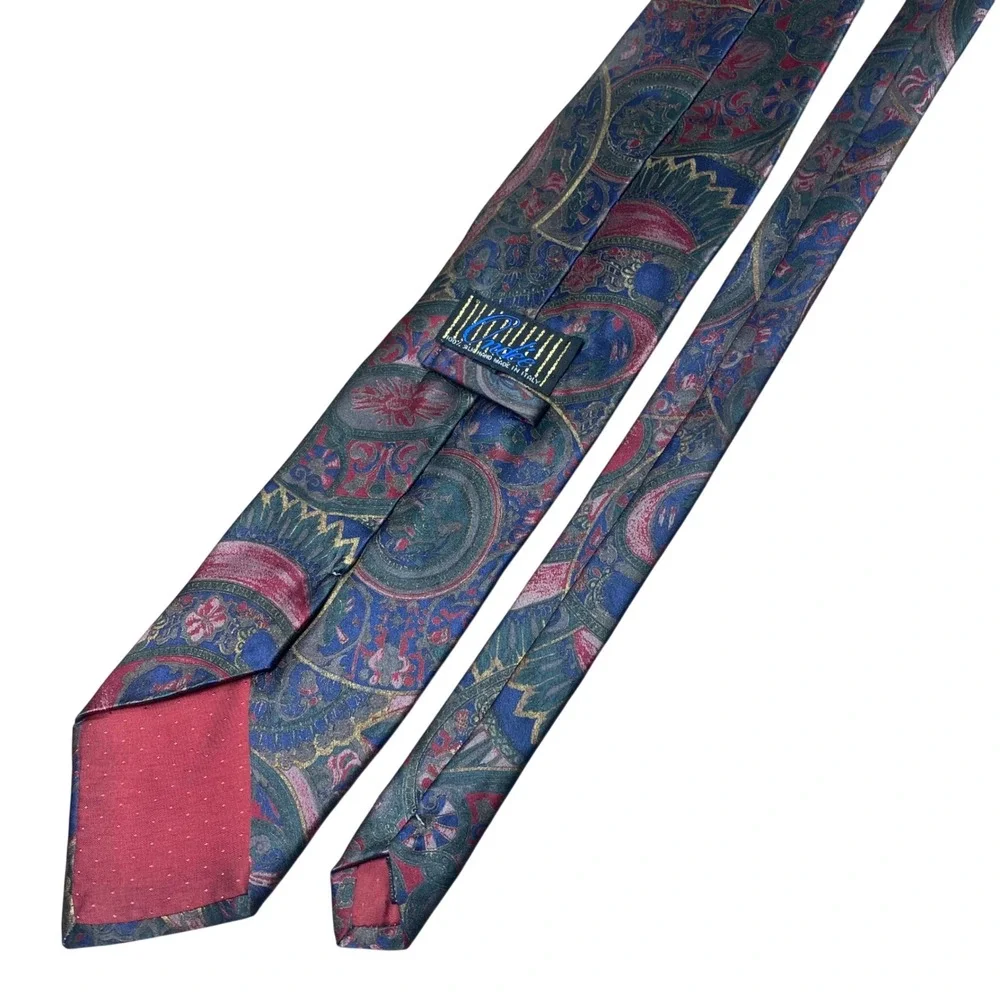 Vintage Ondee Silk Tie Paisley Abstract Blue Italy Formal Professional Handmade